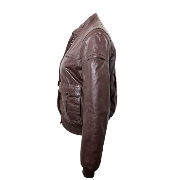Vintage Verducci Brown Leather Bomber Jacket Zip Front Pockets Women’s Size 8 - Picture 8 of 11
